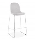 Tabouret de bar empilable FAKIR en tissu gris clair et pied en métal chromé - 