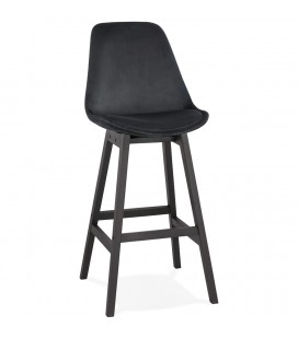 Tabouret de bar MORISS en velours noir et pieds en bois noir