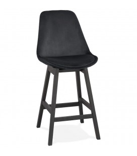 Tabouret snack mi-hauteur MORISS MINI en velours noir et pieds en bois noir