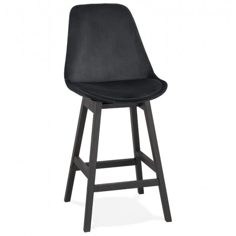 Tabouret snack mi-hauteur MORISS MINI en velours noir et pieds en bois noir - 