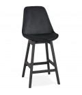 Tabouret snack mi-hauteur MORISS MINI en velours noir et pieds en bois noir - 