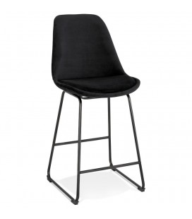 Tabouret snack mi-hauteur BULLY MINI en velours noir et pieds en métal noir