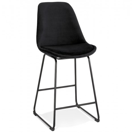 Tabouret snack mi-hauteur BULLY MINI en velours noir et pieds en métal noir - 