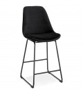 Tabouret snack mi-hauteur BULLY MINI en velours noir et pieds en métal noir - 