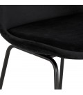 Tabouret snack mi-hauteur BULLY MINI en velours noir et pieds en métal noir - 