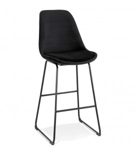 Tabouret de bar BULLY en velours noir et pieds en métal noir