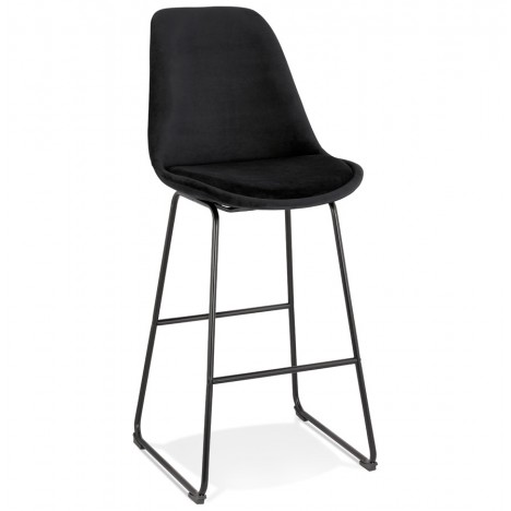 Tabouret de bar BULLY en velours noir et pieds en métal noir - 