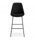 Tabouret de bar BULLY en velours noir et pieds en métal noir - 