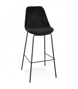 Tabouret de bar SPARK en velours noir et pieds en métal noir