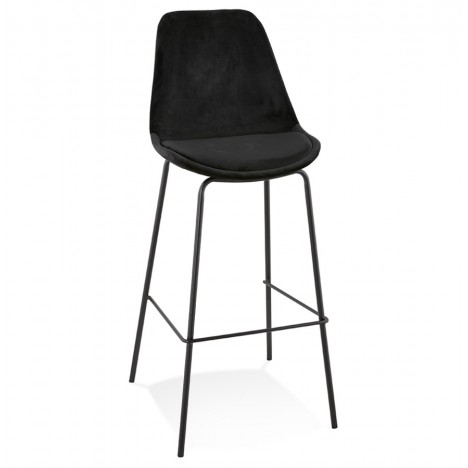 Tabouret de bar SPARK en velours noir et pieds en métal noir - 