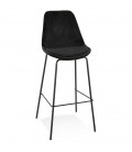 Tabouret de bar SPARK en velours noir et pieds en métal noir - 