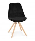 Chaise vintage RICKY en velours noir et pieds en bois naturel - 