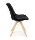 Chaise vintage RICKY en velours noir et pieds en bois naturel - 