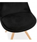 Chaise vintage RICKY en velours noir et pieds en bois naturel - 