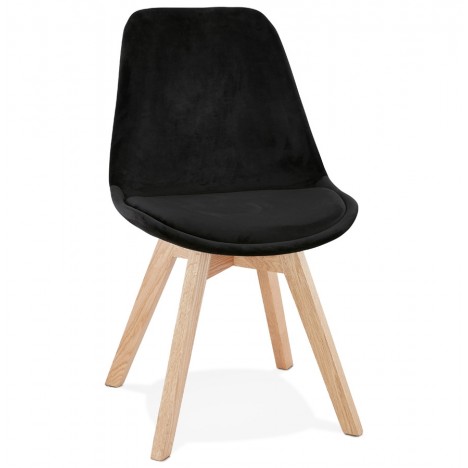 Chaise en velours noir JOE avec structure en bois naturel - 