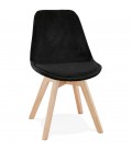 Chaise en velours noir JOE avec structure en bois naturel - 