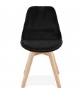 Chaise en velours noir JOE avec structure en bois naturel - 