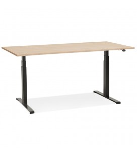 Bureau assis debout électrique TRONIK noir avec plateau en bois finition naturelle 140x70 cm