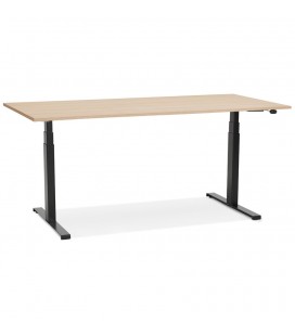 Bureau ergonomique électrique TRONIK noir avec plateau en bois finition naturelle 160x80 cm