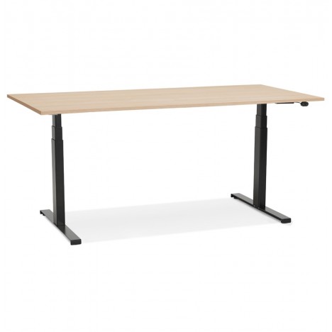 Bureau ergonomique électrique TRONIK noir avec plateau en bois finition naturelle 160x80 cm - 