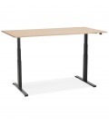 Bureau ergonomique électrique TRONIK noir avec plateau en bois finition naturelle 160x80 cm - 