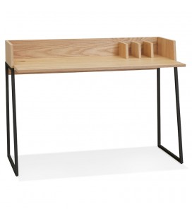 Bureau droit design SALMON en bois finition naturelle et métal noir