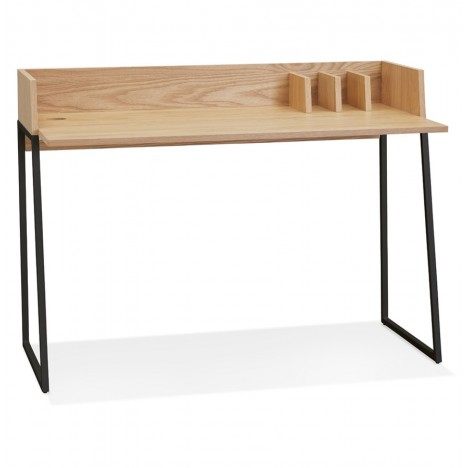 Bureau droit design SALMON en bois finition naturelle et métal noir - 