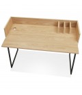 Bureau droit design SALMON en bois finition naturelle et métal noir - 