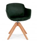 Chaise avec accoudoirs BERNI en velours vert et pieds en bois naturel - 