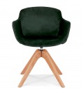 Chaise avec accoudoirs BERNI en velours vert et pieds en bois naturel - 