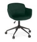 Chaise de bureau ROLLING en velours vert sur roulettes - 