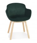 Chaise avec accoudoirs FRIDA en velours vert et pieds en bois naturel - 