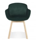 Chaise avec accoudoirs FRIDA en velours vert et pieds en bois naturel - 