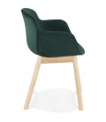 Chaise avec accoudoirs FRIDA en velours vert et pieds en bois naturel - 