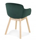 Chaise avec accoudoirs FRIDA en velours vert et pieds en bois naturel - 