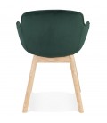 Chaise avec accoudoirs FRIDA en velours vert et pieds en bois naturel - 