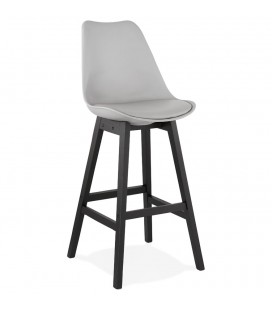 Tabouret de bar CAMILA gris avec pied en bois noir