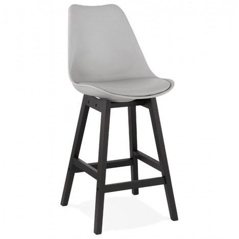 Tabouret snack mi-hauteur CAMILA MINI gris avec pied en bois noir - 