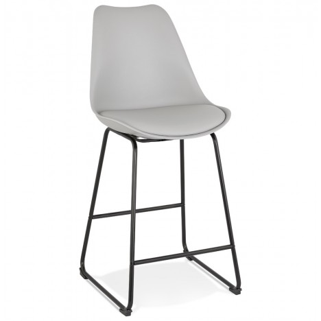 Tabouret snack mi-hauteur CHOKO MINI gris et pieds en métal noir - 