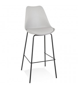 Tabouret de bar design LEMON gris avec pied en métal noir