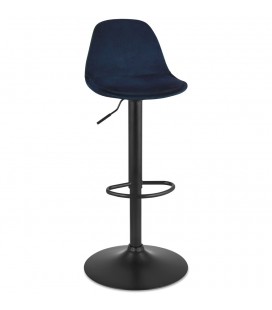 Tabouret réglable FINLEY en velours bleu et pied en métal noir