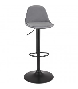 Tabouret réglable FINLEY en velours gris et pied en métal noir