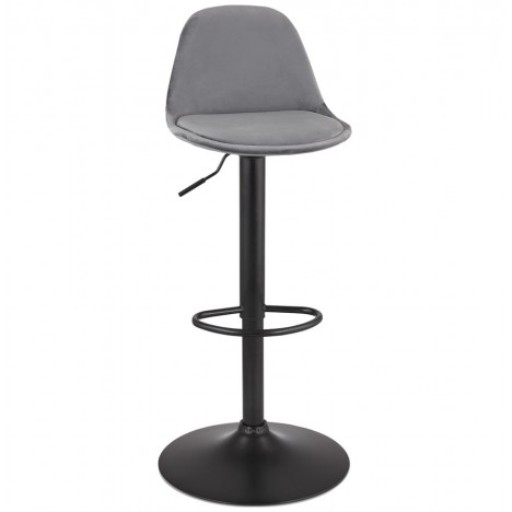 Tabouret réglable FINLEY en velours gris et pied en métal noir - 