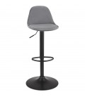 Tabouret réglable FINLEY en velours gris et pied en métal noir - 