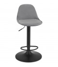 Tabouret réglable FINLEY en velours gris et pied en métal noir - 