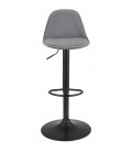 Tabouret réglable FINLEY en velours gris et pied en métal noir - 