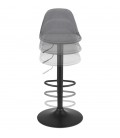 Tabouret réglable FINLEY en velours gris et pied en métal noir - 