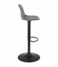 Tabouret réglable FINLEY en velours gris et pied en métal noir - 