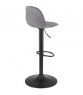 Tabouret réglable FINLEY en velours gris et pied en métal noir - 