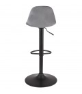 Tabouret réglable FINLEY en velours gris et pied en métal noir - 